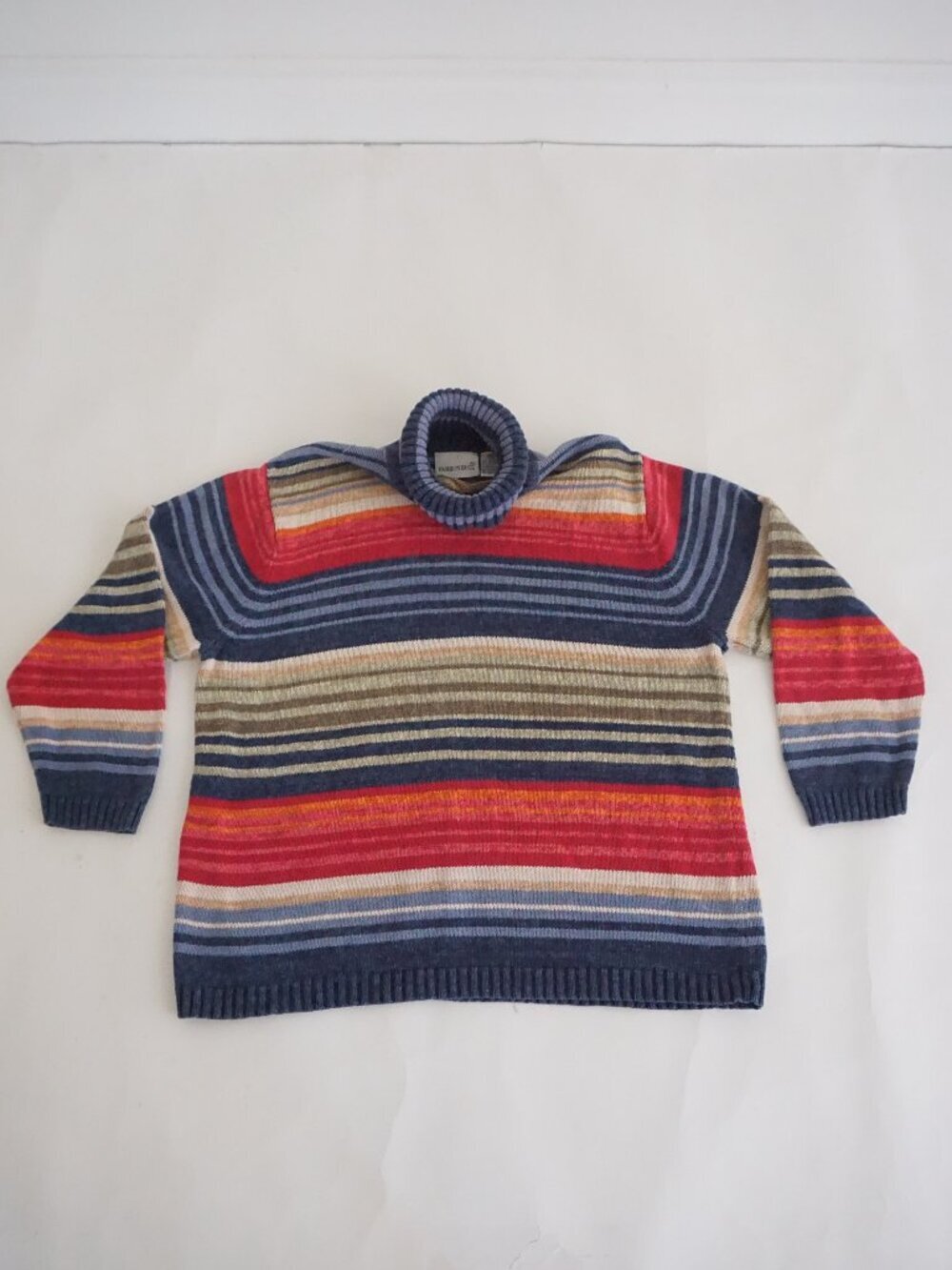 Vintage Fashion Bug Navy Red Horizontal Stripe Ribbed Cotton Knit Sweater 18/20